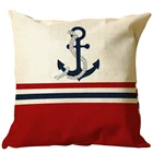 Наволочка с морскими синими якорями в полоску, льняная декоративная наволочка для подушки для дома в скандинавском стиле с морской навигацией, двухсторонняя наволочка для сидения