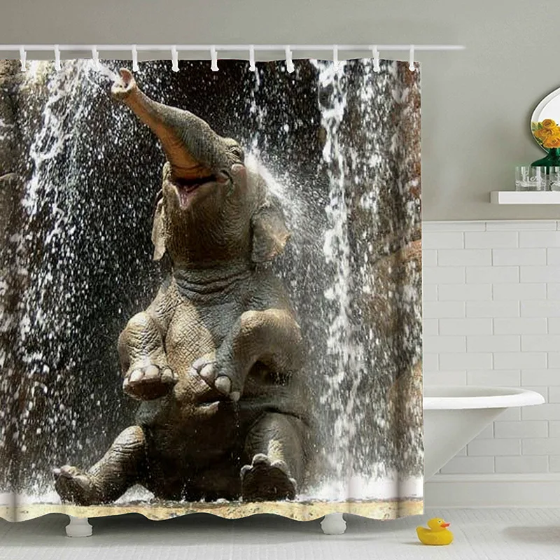 

3D Digital Printing Shower Curtain Elephant Printing Shower Curtain Polyester Fabric Waterproof Mildew Bathroom Curtain or Mat