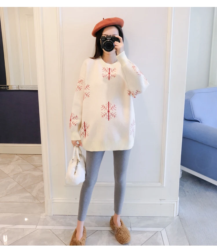 6077# Autumn Winter Large Size Loose Maternity Sweaters Thicken Pullovers Clothes for Pregnant Women Snow Pregnancy Clothing