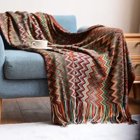bohemian blanket sofa cover geometric knitted slipcover for couch chair bed plaid boho decorative blanket cobertor manta deken