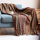 Богемное одеяло, чехол для дивана, геометрический вязаный чехол для кушетки, стула, кровати, клетчатое декоративное одеяло в стиле бохо, покрывало, Манта декен