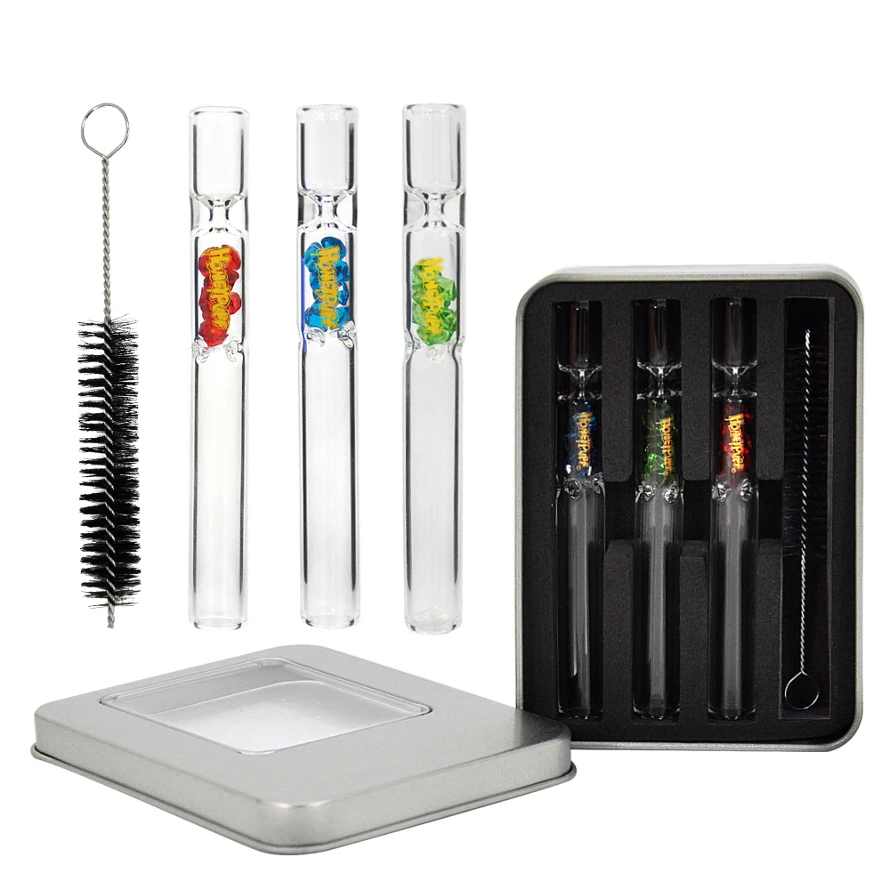 

HONEYPUFF Smoke Kits 3pcs Borosilicate Glass One Hitter Pipe Bat + Metal Tip Storage Case + Small Brush Pocket Size