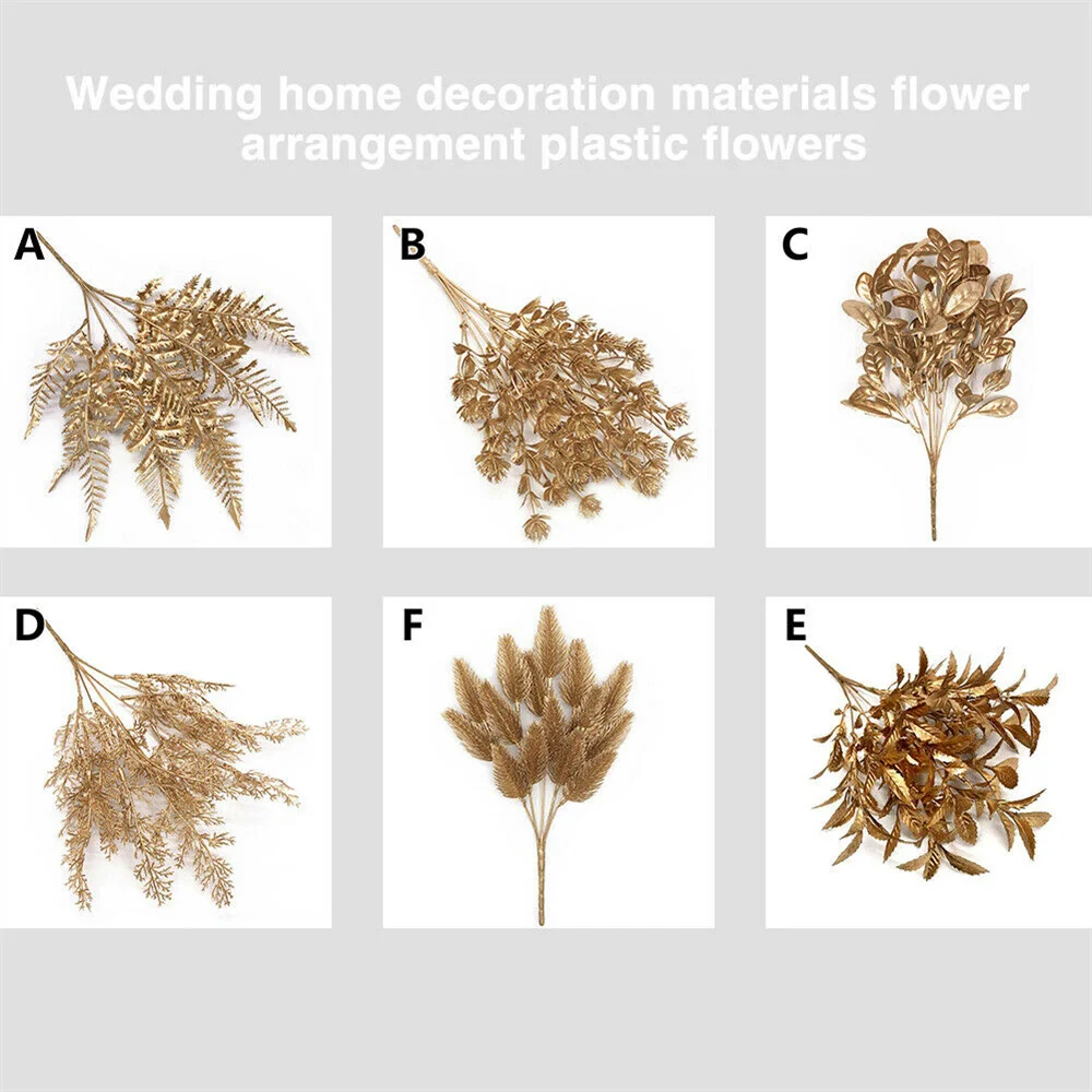 Декоративная ваза искусственные листья из золота и серебра пластиковые растения