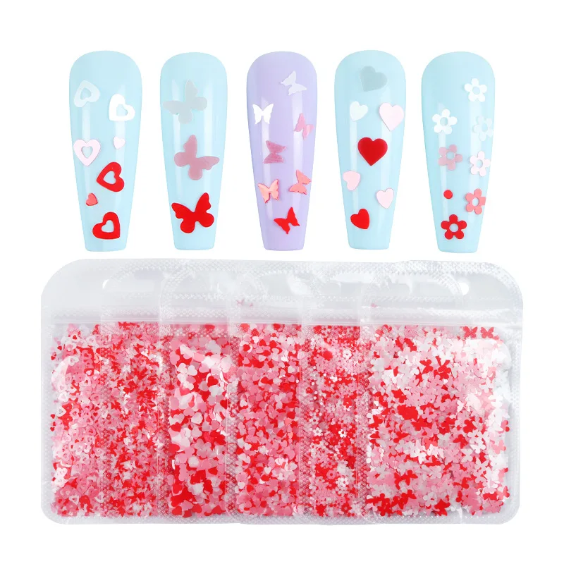 

2g/bag Nail Art Accessories Red Love Heart Flowers Matte Sequins Valentine's Day Nail Art Accessories For Nail Tips