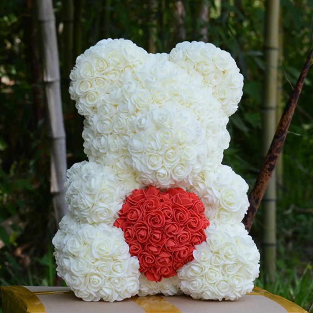 Whiteheart bear 40cm 40 см Роза медведь Роза цветок искусственный медведь розы Rabit Украшение DIY Рождество год подарки для женщин Валентина подарочная коробка - Цвет: Whiteheart bear 40cm