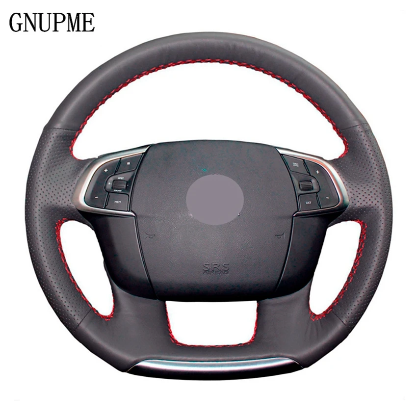 Черный чехол на руль из искусственной кожи ручной работы для Citroen C4 C4L 2011- DS4