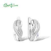 santuzza silver earrings for women pure 925 sterling silver stud earrings silver white cz brincos fashion jewelry