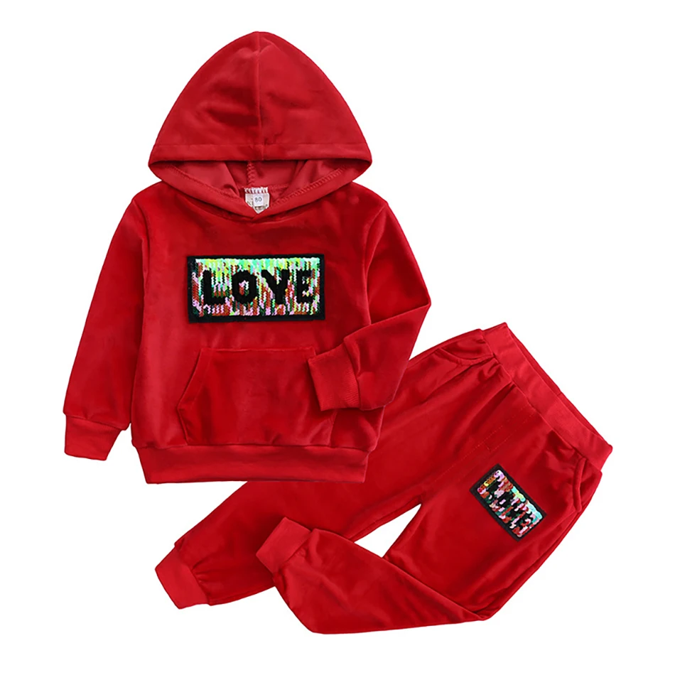 2021 Autumn Fashion Baby Boys Girl Clothes Velvet Long Sleeve Hooded Jacket+Pants 2pcs Tracksuit Infant Boys Clothing Set