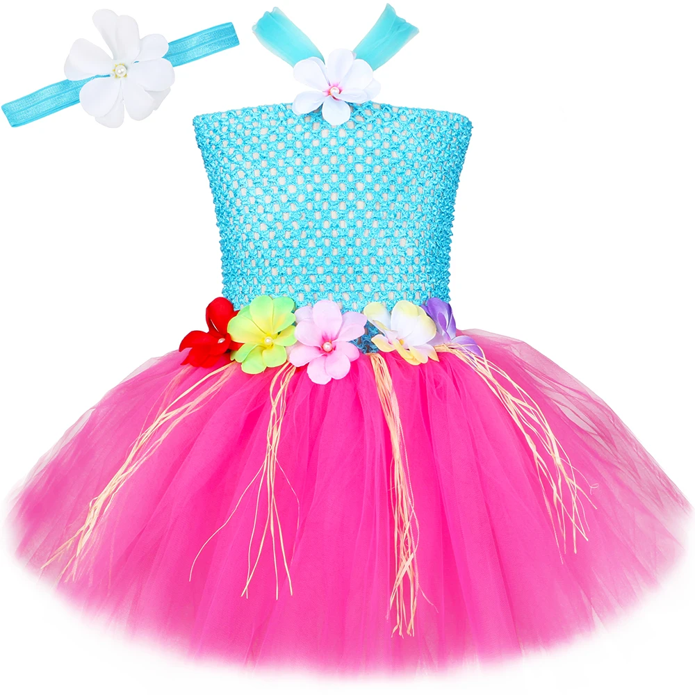 

Luau Hawaiian Grass Tutu Dress Toddler Baby Girl Hula Bonfire Beach Party Dance Dresses Tulle Kids Halloween Carnival Costumes