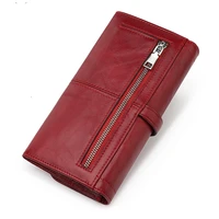 new ladies leather wallet long zipper retro clutch large capacity female bag