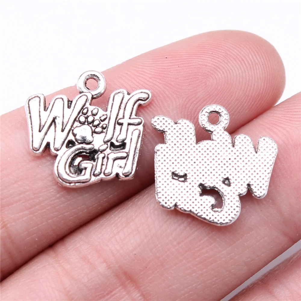 

120pcs Charms Wholesale 17x16mm Wolf Girl Charms Wholesale Antique Silver Color For Jewelry Making DIY Jewelry Findings