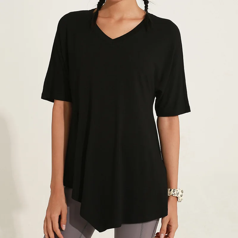 Женская спортивная блузка с v-образным вырезом для йоги красная сетчатая