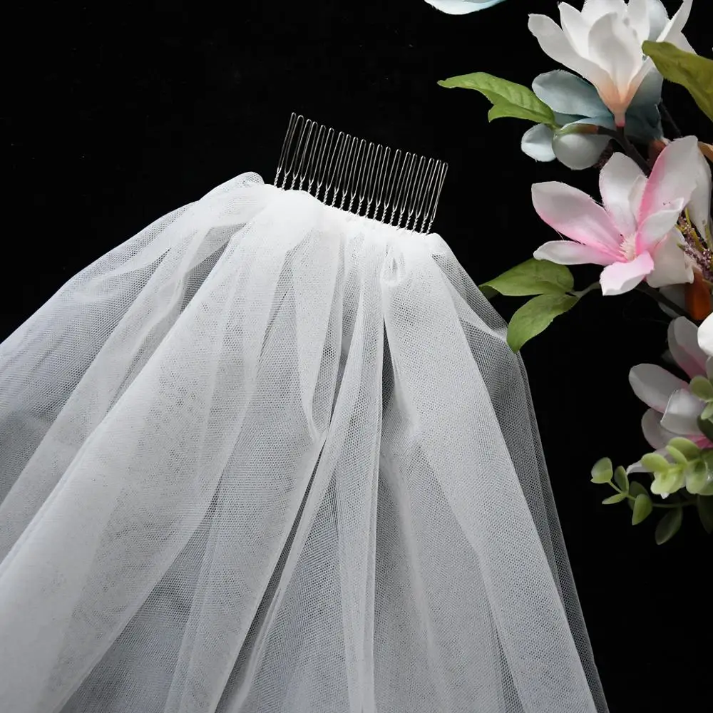 

ZMV26 Elegant Accessory Bride Veil With Comb Simple Short White Ivory Wedding Tulle Cut-Edge for Marriage Accessories Hot Sell