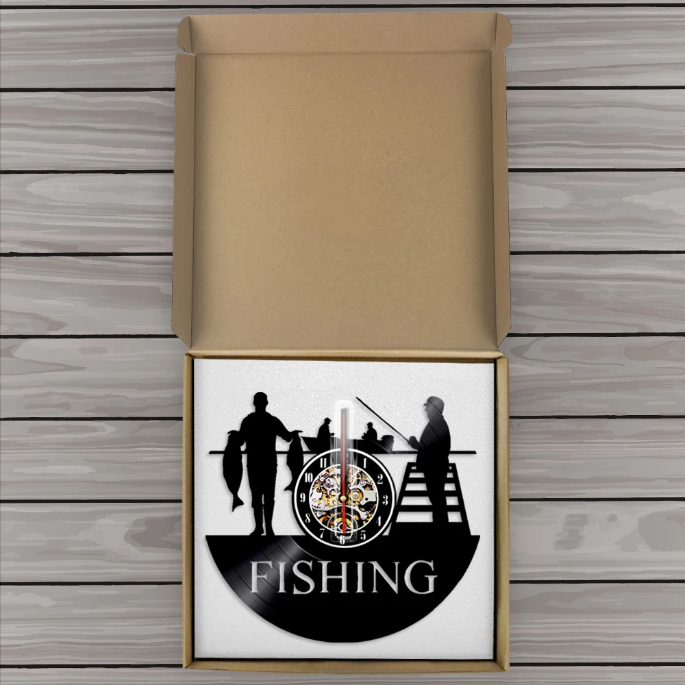 Винтажные настенные часы Go Fishing виниловые украшения с силуэтами рыбаков и удочек