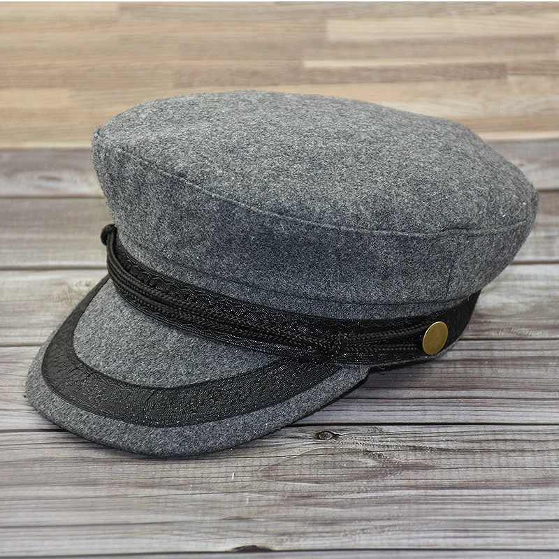 

Dad Winter Winter Flat Top Cap Lady Fashion Wool Military Hat Man Big Size Navy Hats 52-55cm 55-57cm 58-60cm 60-63cm