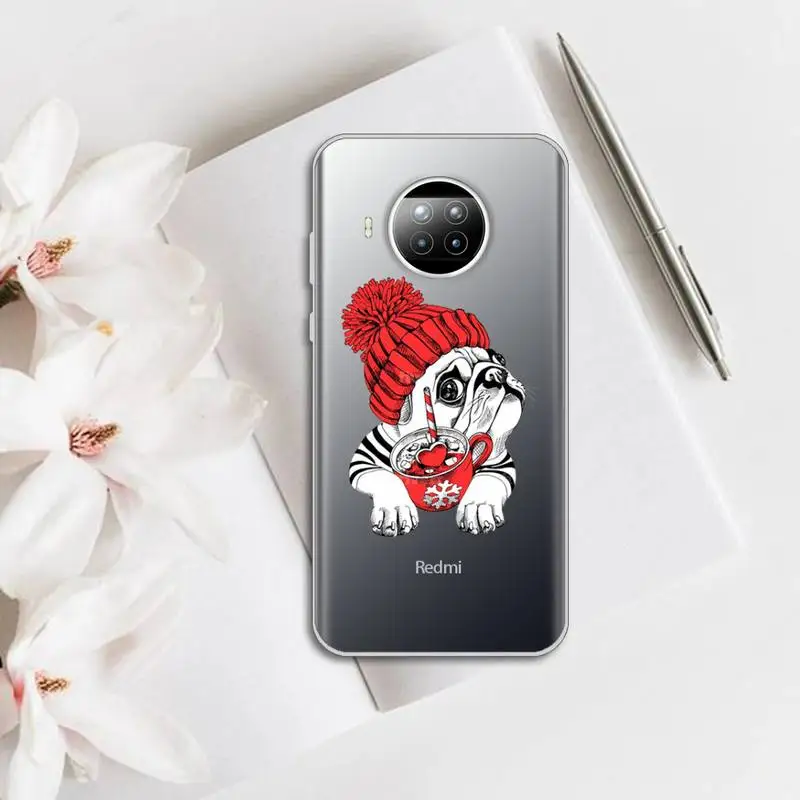

Cute dog puppy Pug Bulldog Phone Case Transparent for Xiaomi mi Redmi note 10 t 8 9 pro lite 11 Samsung S 8 9 10 20