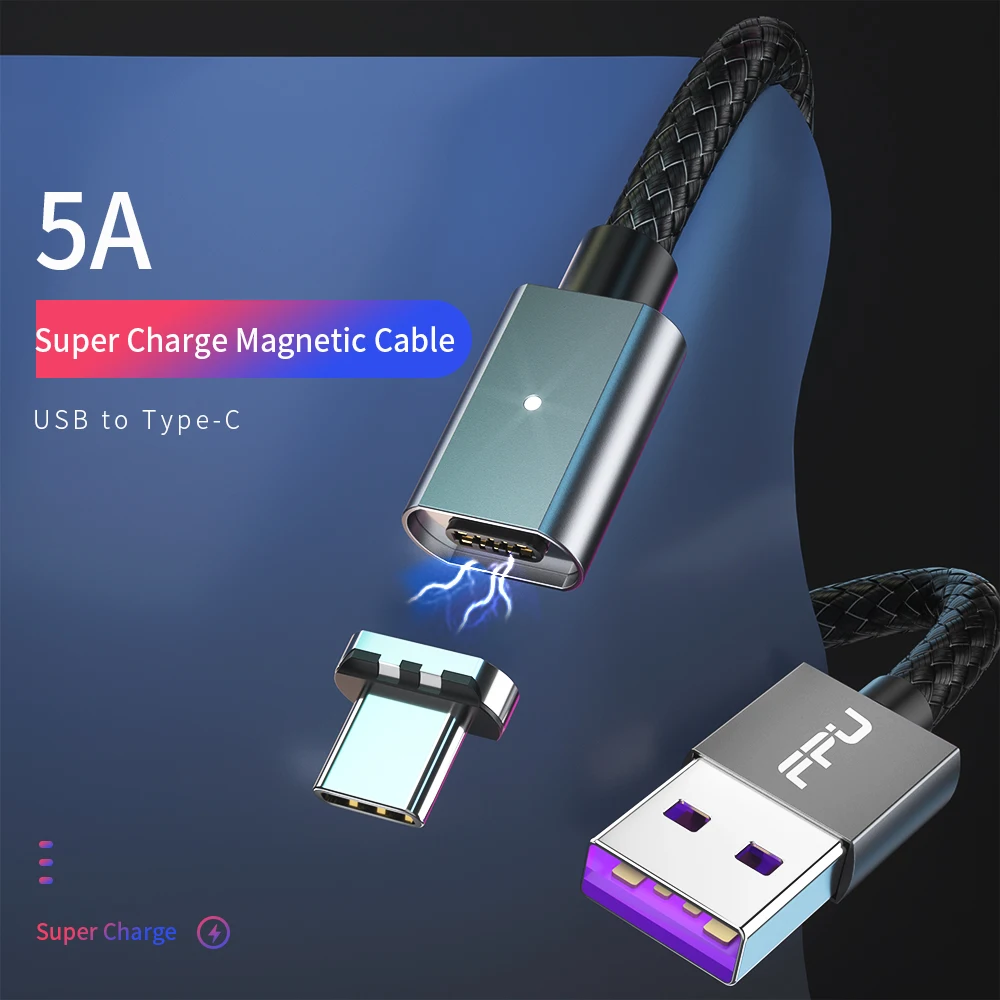 FPU 5A Магнитный кабель usb type C супер быстрая зарядка USB C магнитное зарядное устройство type-C зарядный шнур для мобильного телефона huawei Xiaomi провод
