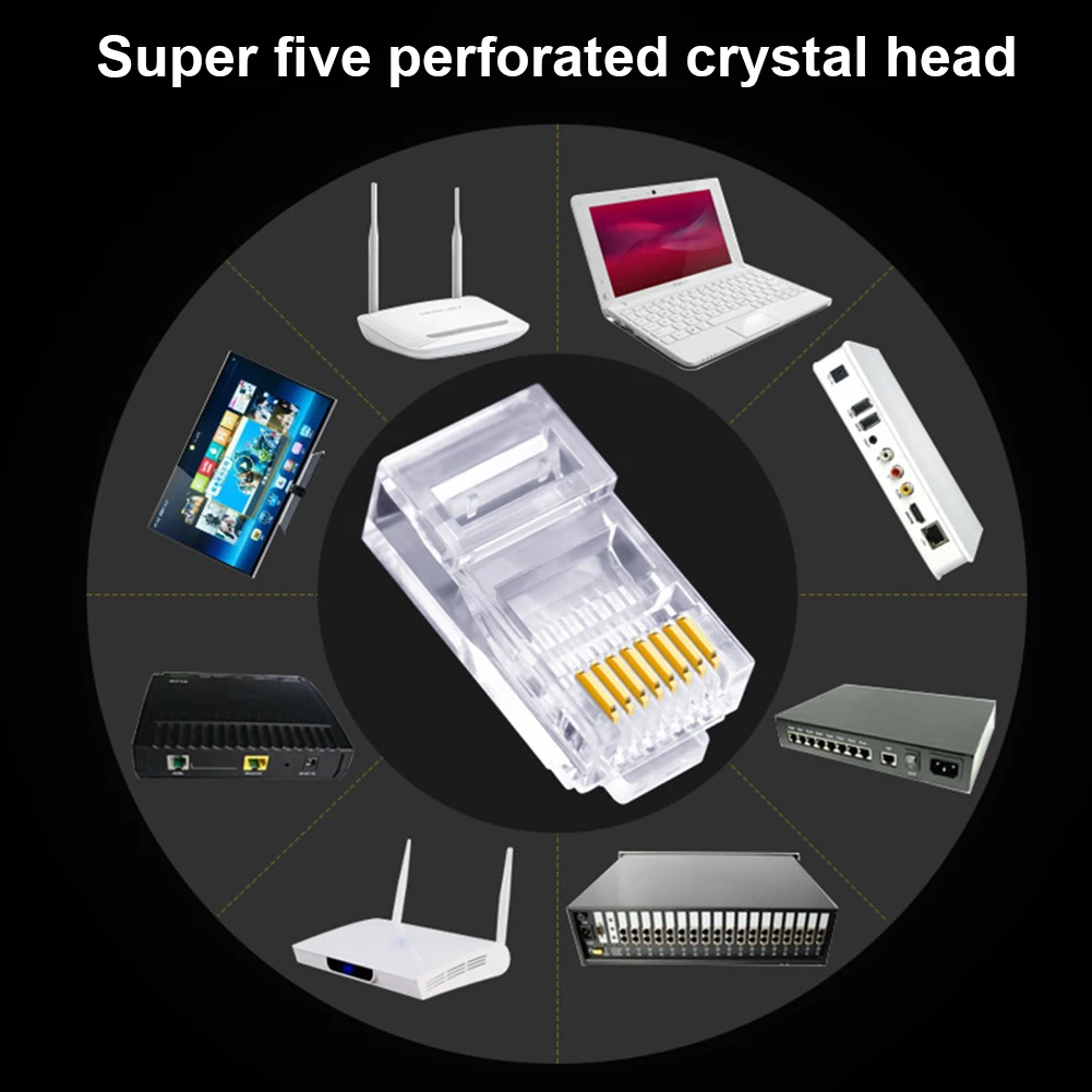 

100x Gigabit Bulk Ethernet Crimp Connectors Gold Plated Cat5 Connector 8P8C UTP RJ45 Crystal Heads Network Modular Plug