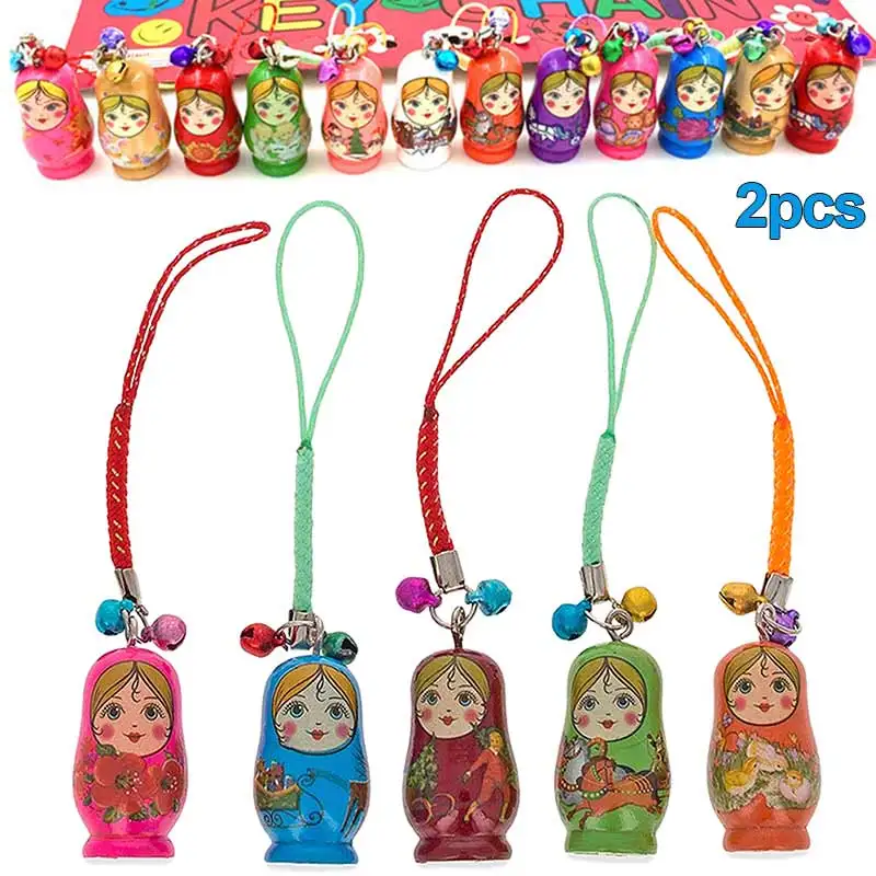 

2/12pcs Fashion Jewelry Drip Charm Key Chains Wood Matryoshka Russian Dolls Key Rings Keychains Decorative Gifts xqmg Key Decor