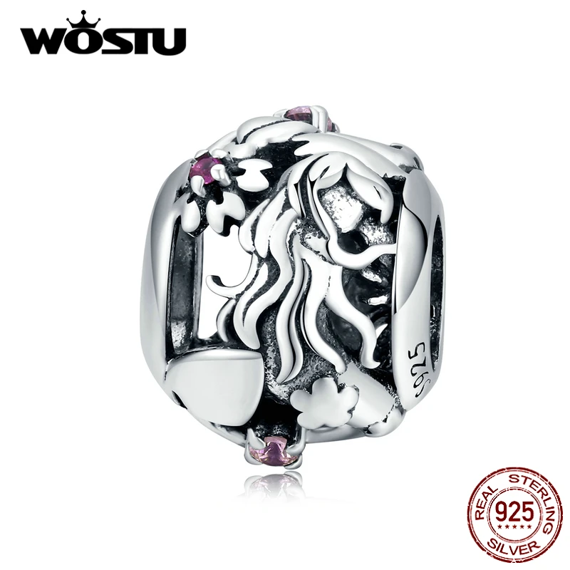 WOSTU Mermaid &amp Flower Vinatge Charms 100% 925 Sterling Silver Round Beads Fit Original Bracelet DIY Necklace Jewelry FIC1449 | Украшения