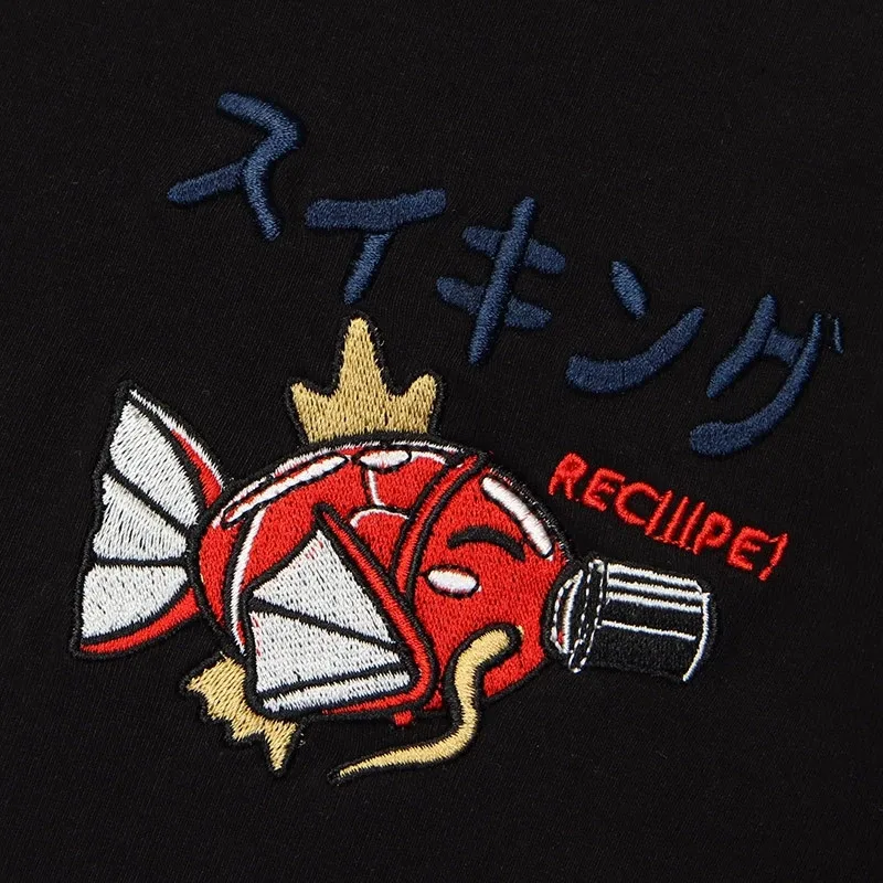 

Mens T Shirts Harajuku Japanese Streetwear Funny Fish Embroidery Short Sleeve Tshirt Hip Hop Oversized T-shirts Couple Tops Tees