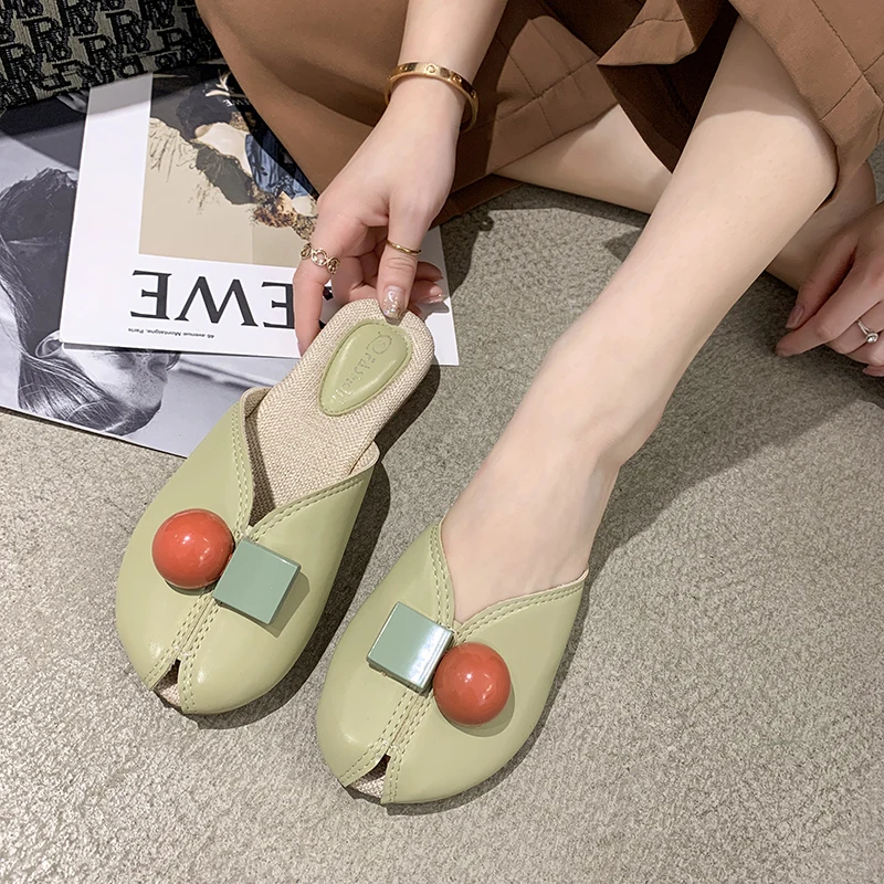 

2021 Summer Women New Fashion Flat Beach Slippers New Slippers Shoes Women Ladies Muller Fish Mouth Comfortable Ladies Shoes
