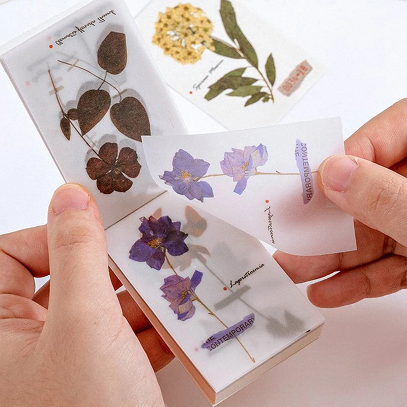 

Retro Plant Paper Sticky Notes Translucent Flower Mushroom Memo Pad Diary Stationary Flakes Scrapbook Decorative Vintage