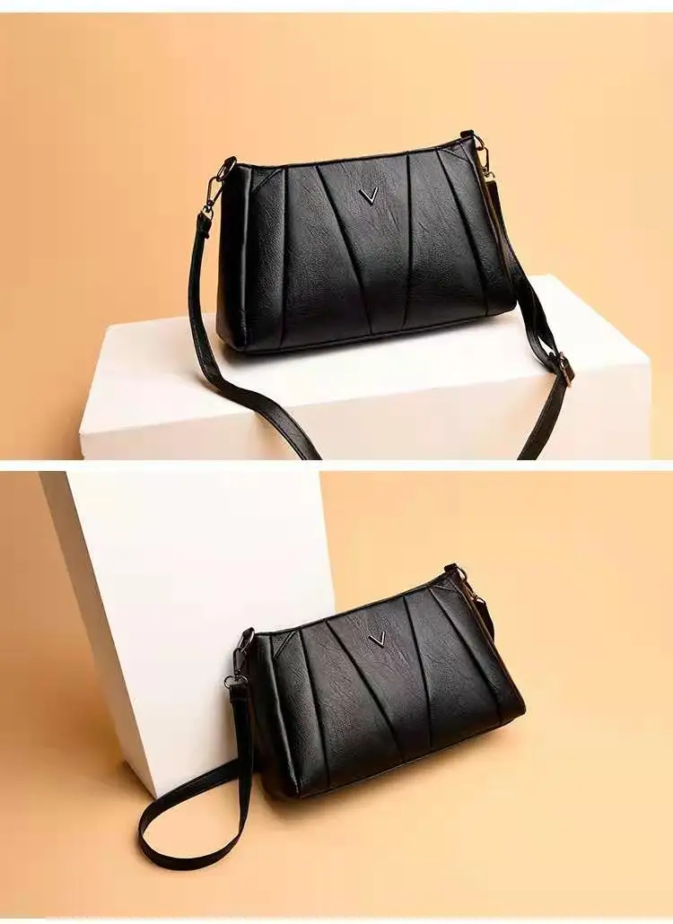 

Women PU Leather Small Black square bag Simple Style Shoulder Crossbody Bag simple style purse