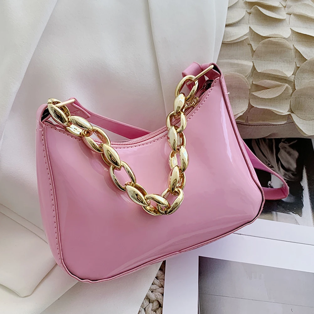 

Маленькие сумки на плечо карамельных цветов для женщин, яркая ручная сумка из искусственной кожи и кошельки, женские сумки на толстой цепоч...