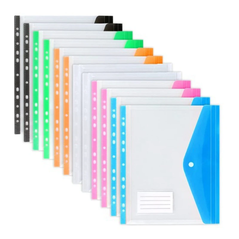 

Пластиковые бумажники A4 с перфорацией, 12 упаковок, бумажники для бумаг A4, пластиковые бумажники для документов с карманом