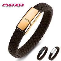 classic simple male bracelet brown leather chain stainless steel fashion bangles high quality gold jewelry