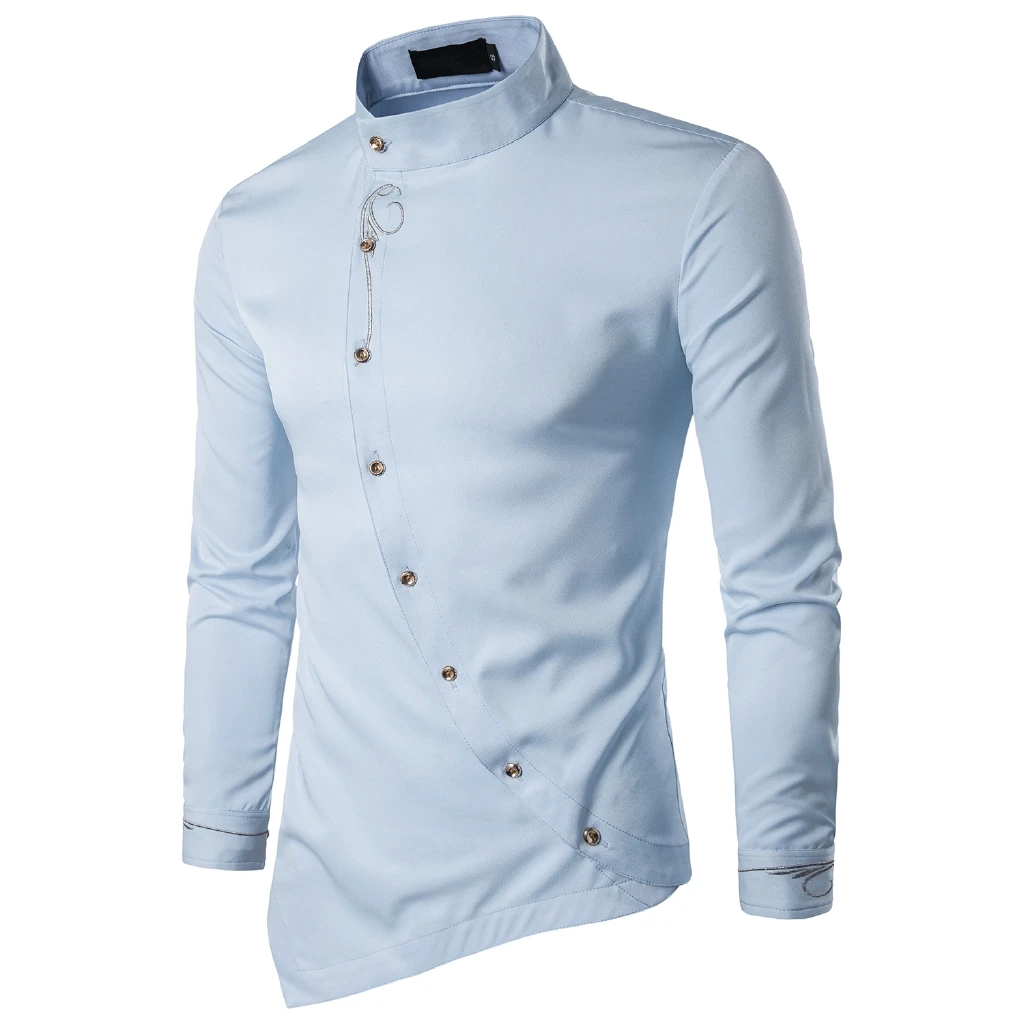 Men New Fashion Long Sleeve Shirt Embroidery Declining Buttons Stand Colla Kurta Raya Lelaki Melayu Muslim | Мужская одежда