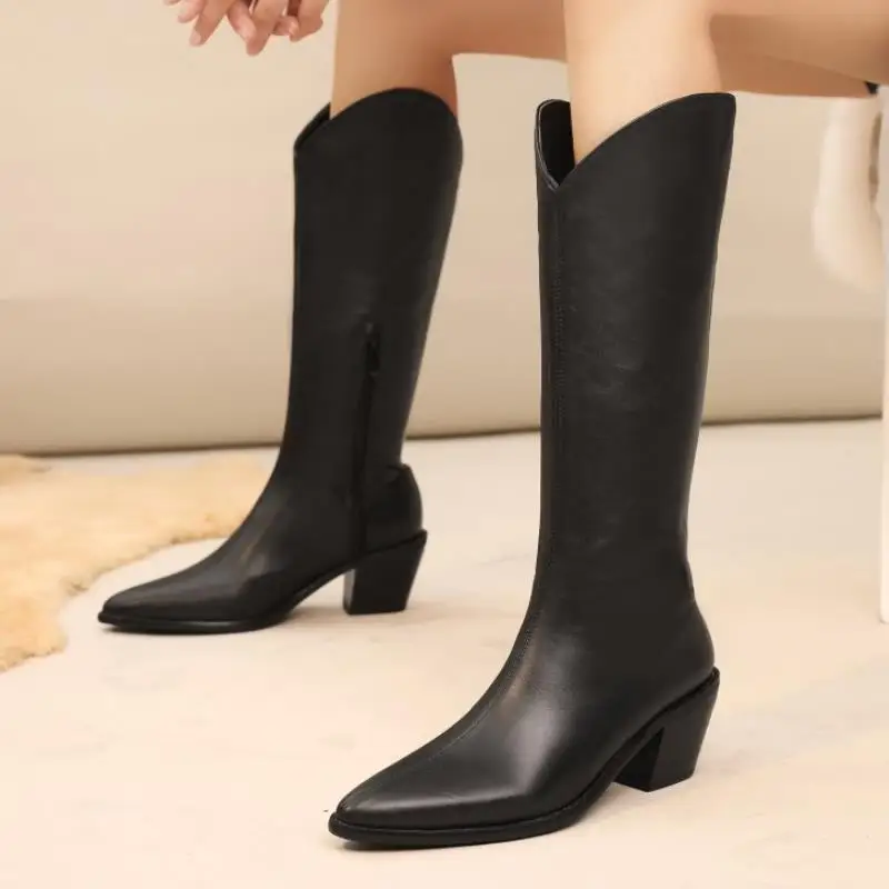 

TAOFFEN New Women Half Short Boots Women High Heel Winter Shoes Fashion Warm Shoes Office Lady Zipper Footwear Size 34-46