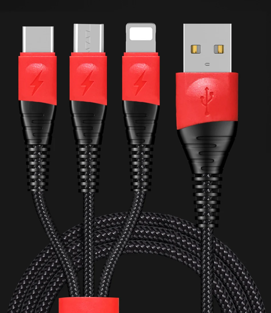 ACCEZZ 3 в 1 USB зарядное устройство кабель для передачи данных 3A Быстрая зарядка для iPhone 7 8 6 X XS XR samsung Xiaomi huawei прочный кабель для мобильного телефона