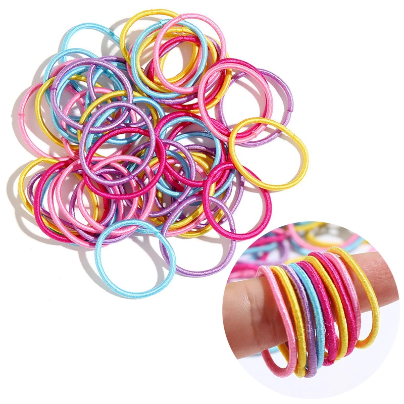 S9-3cm 50PCS 50 шт./лот, 3 см, милые цветные резинки для волос для девочек, аксессуары для волос, эластичная веревка для детей, детская бабочка, конский хвост, держатель, модные резинки - Цвет: S9-3cm 50PCS