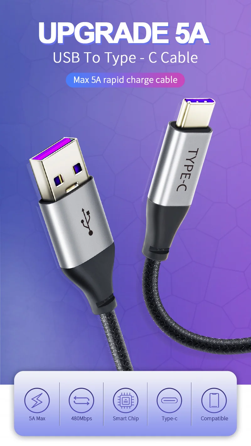 Кабель usb type-C 5А, супер зарядный кабель для huawei p20, быстрая зарядка, кабель для быстрой зарядки samsung S9 Note 9 C199