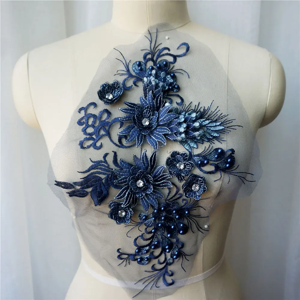 Кружевной вышитый бисер цвет золотой серый белый синий|Заплатки| |