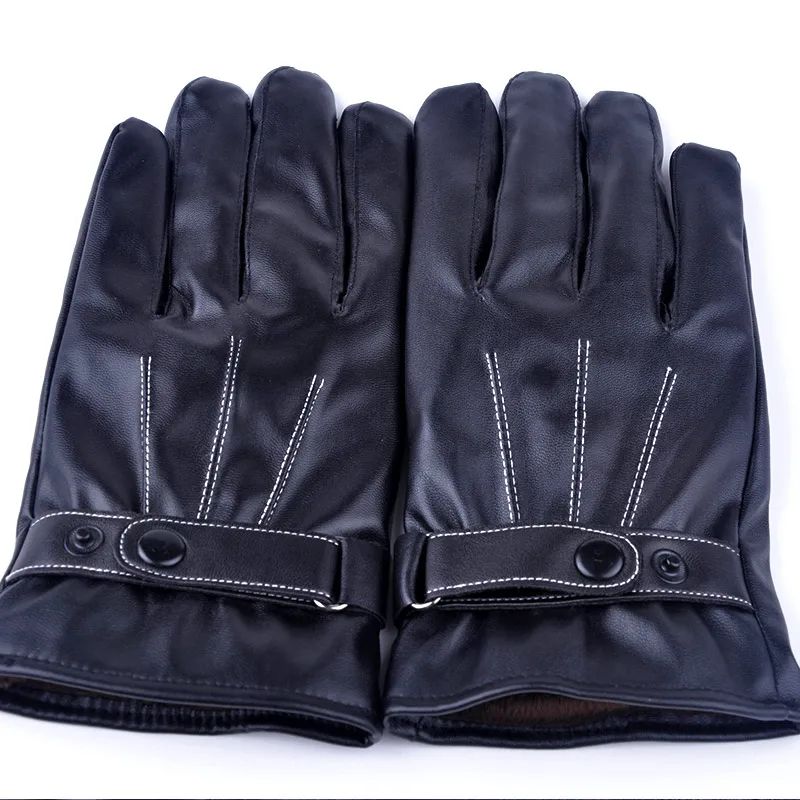 

Flocking Non Slip Winter Soft Windproof Full Finger Keep Warm PU Leather Hand Protection Waterproof Men Gloves