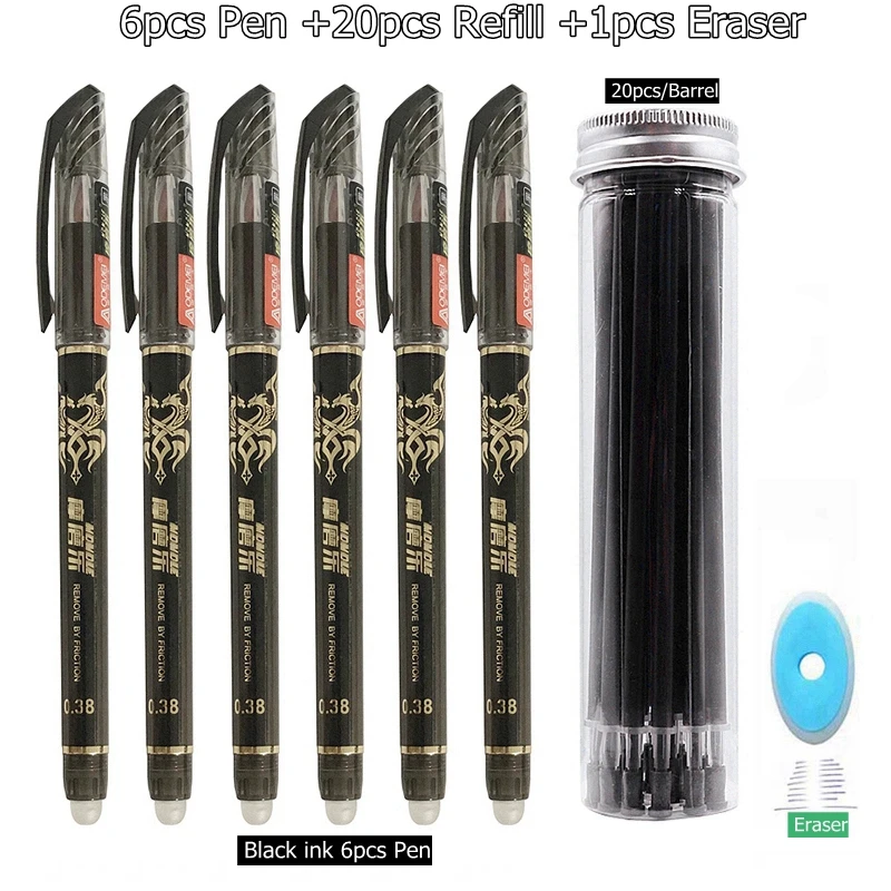 J-27pc-Set-Black ink 27 шт./компл. со стирающимися чернилами гелевая ручка синие чернила 0,5 мм моющиеся ручка милые ручки пополнения стержни для школы ручка пишущие инструменты симпатичные канцелярские принадлежности - Цвет: J-27pc-Set-Black ink