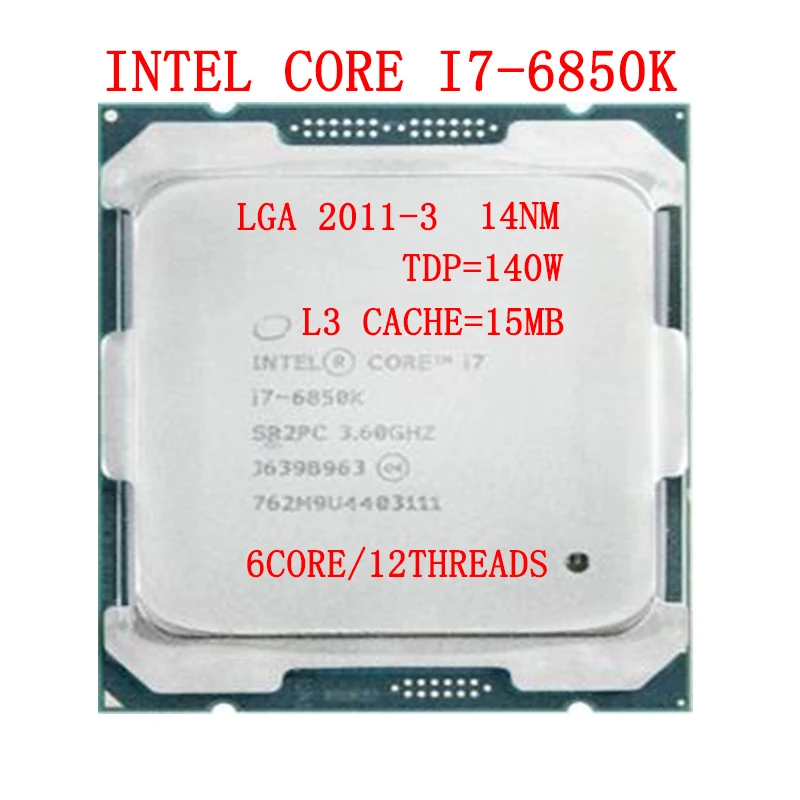 

Intel Core i7-6850K Processor 15M Cache, 3.60 GHz, TDP 140W LGA2011-3 6 Cores 12 Threads i7 6850k Desktop CPU Support X99