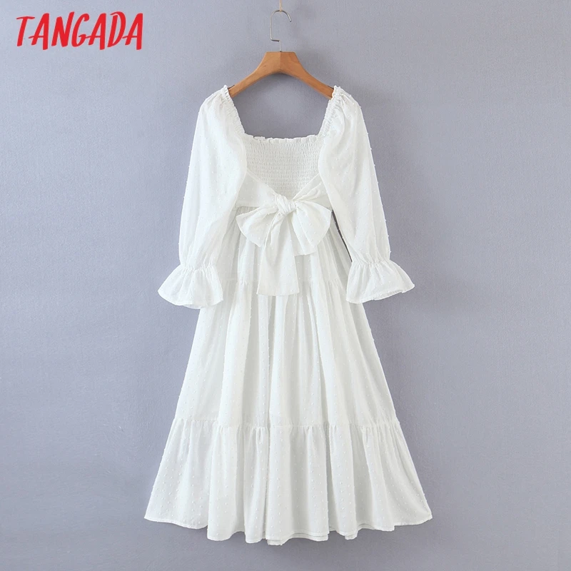 

Tangada 2021 moda feminina pontos brancos decorar vestido longo fora do ombro manga longa senhoras vestido 8m8