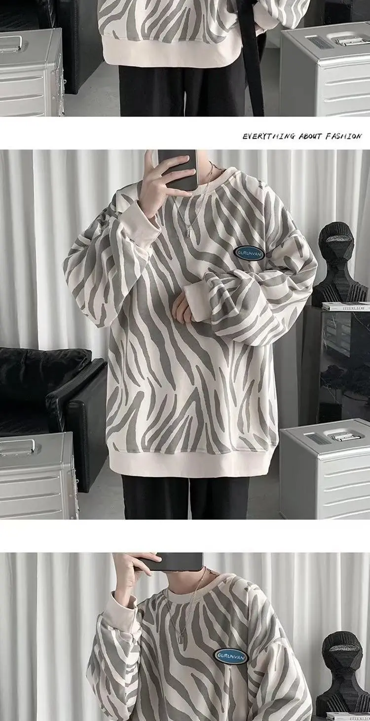 

Autumn striped hoodies Japanese harajuku new simple men's versatile pullover round collar hoodies trend fashion