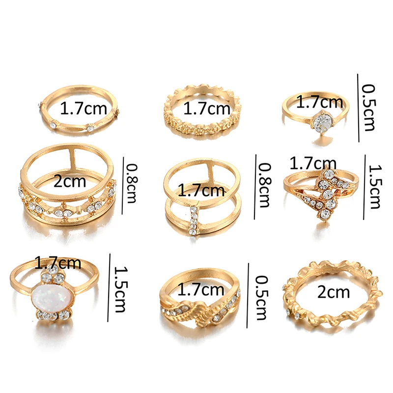 

9pcs/Set Women Bohemian Vintage Silver Stack Rings Above Knuckle Blue Rings Set
