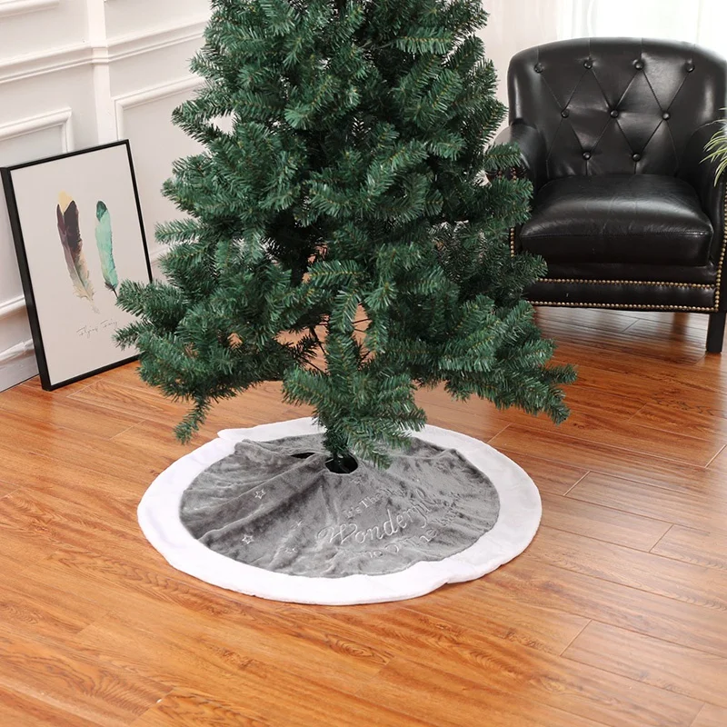 

Christmas Tree Skirt 90cm Christmas Embroidery Tree Skirt Short Plush Christmas Tree Decoration Cushion