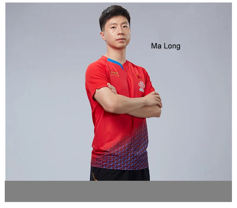 Li-Ning мужской костюм для соревнований по настольному теннису национальная команда спонсор на сухой дышащей подкладке спортивные футболки AAYP081 MTS3090