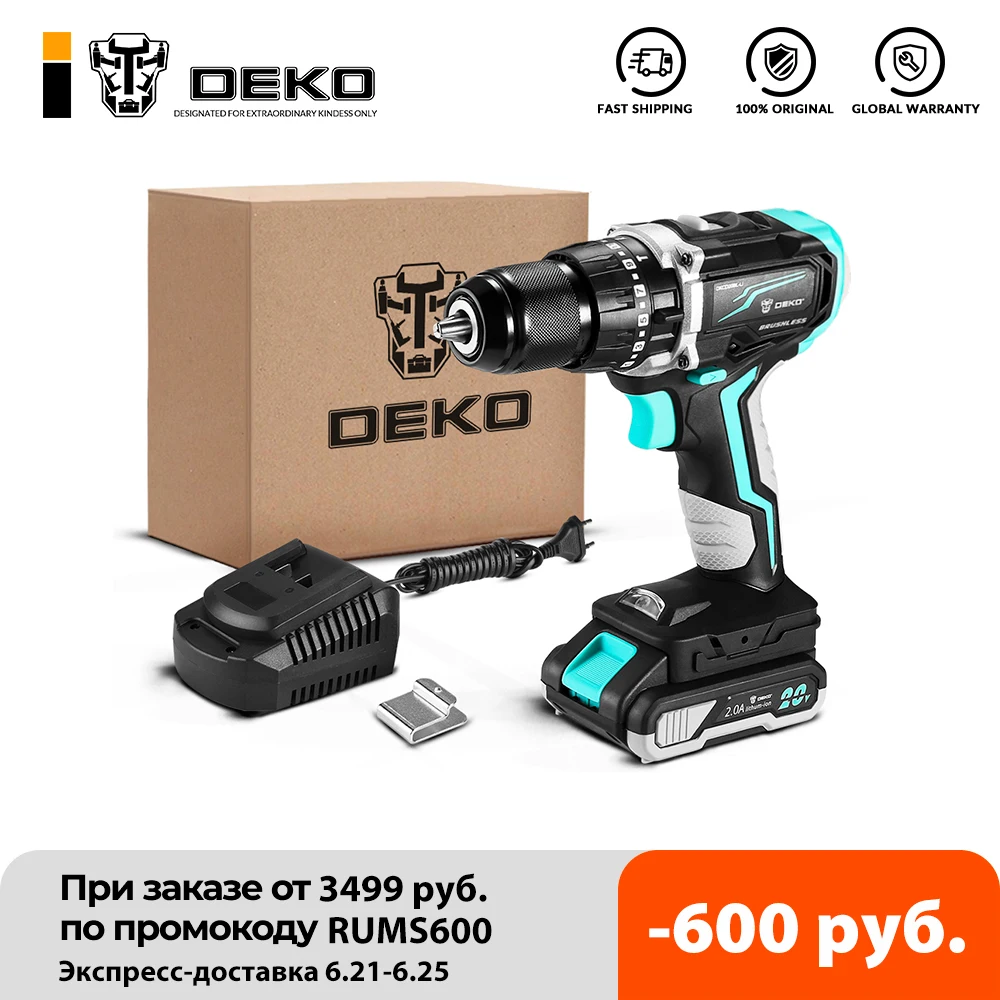 DEKO DKCD20BL LI 20V Аккумуляторный бесщеточный перфоратор Ударная дрель с 2 Скорость