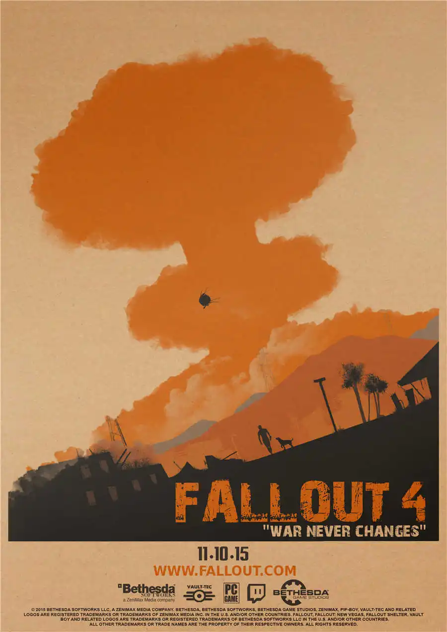 movie1 Fallout 3 4 игровой плакат Классический рисунок настенное Искусство Наклейка бумага для поделок в стиле ретро Античная живопись кафе, бар, паб домашний декор 42x30 см - Цвет: movie1