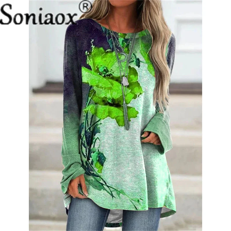 Женская футболка с длинным рукавом Повседневная Уличная свободного покроя 3D