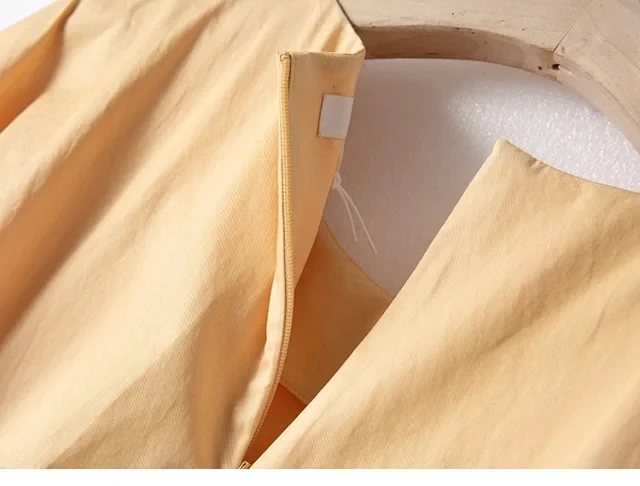 

2020 New Puff Sleeve Women Midi Dress O-neck Ladies Yellow Loose Simple Long Dresses for Holiday Female Clothes Spring Summer