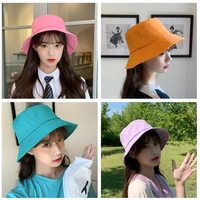 womens bucket hat japanese summer solid color cap korean version of cotton foldable bucket hat fashion outdoor shade bucket hat